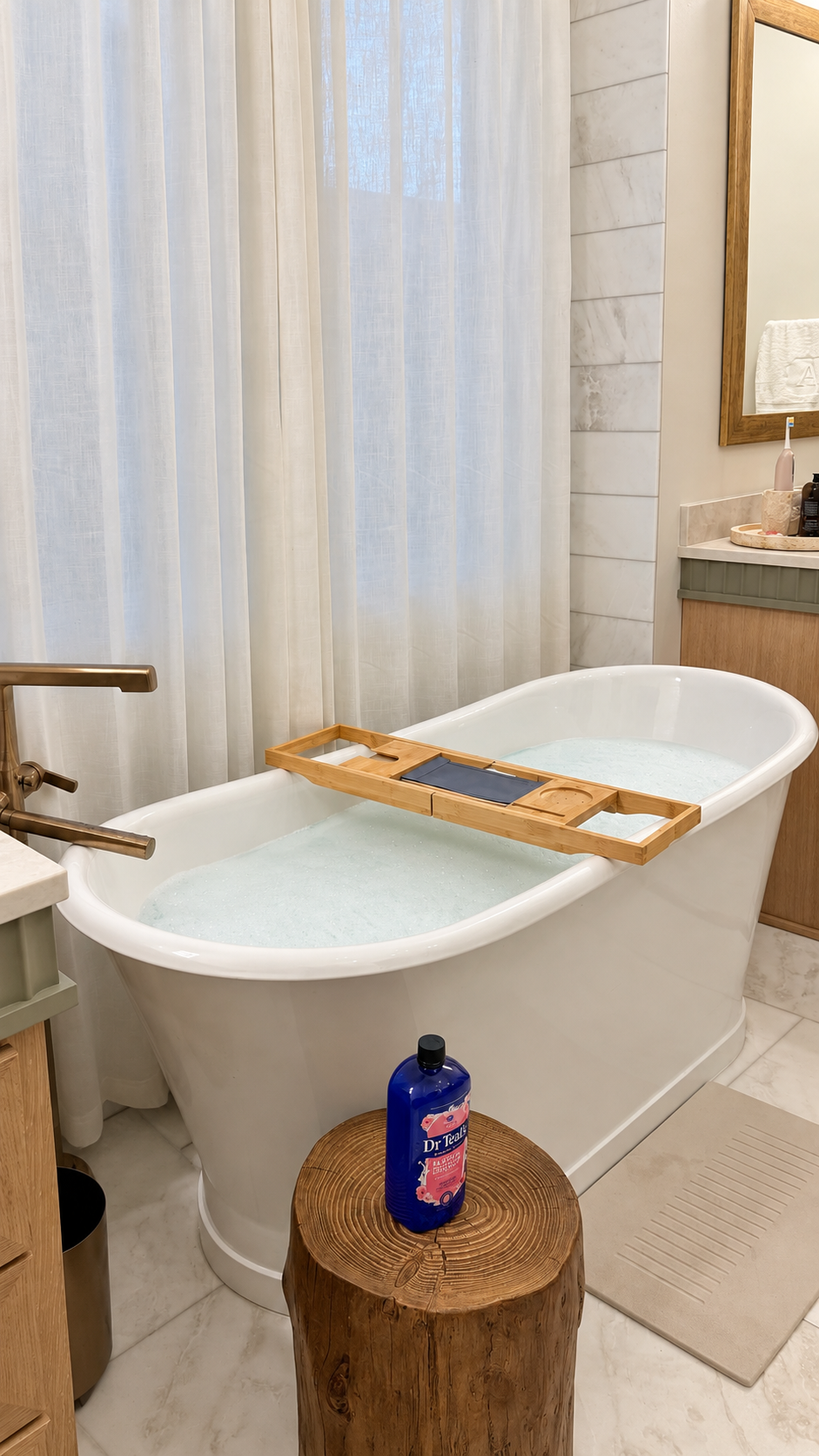 Audubon Suite freestanding soaking tub prepared for a bath