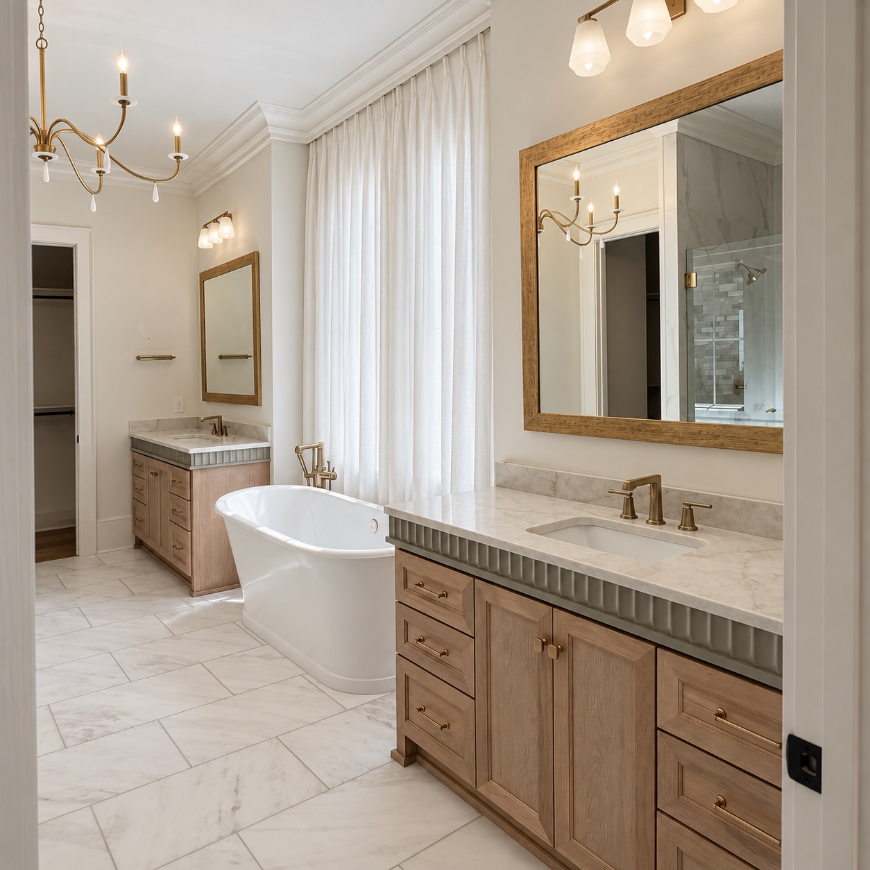 Audubon Suite bathroom with freestanding tub and dual vanities