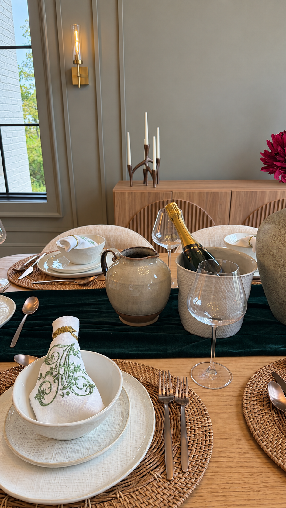 Dining place setting with champagne service