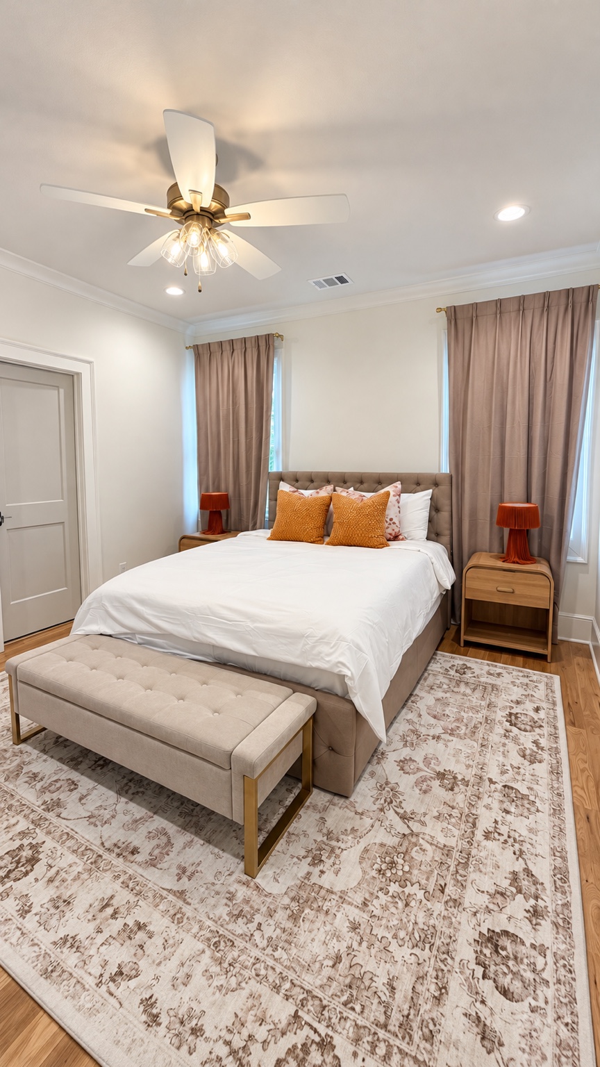 The Georgia Peach queen bed with upholstered bench