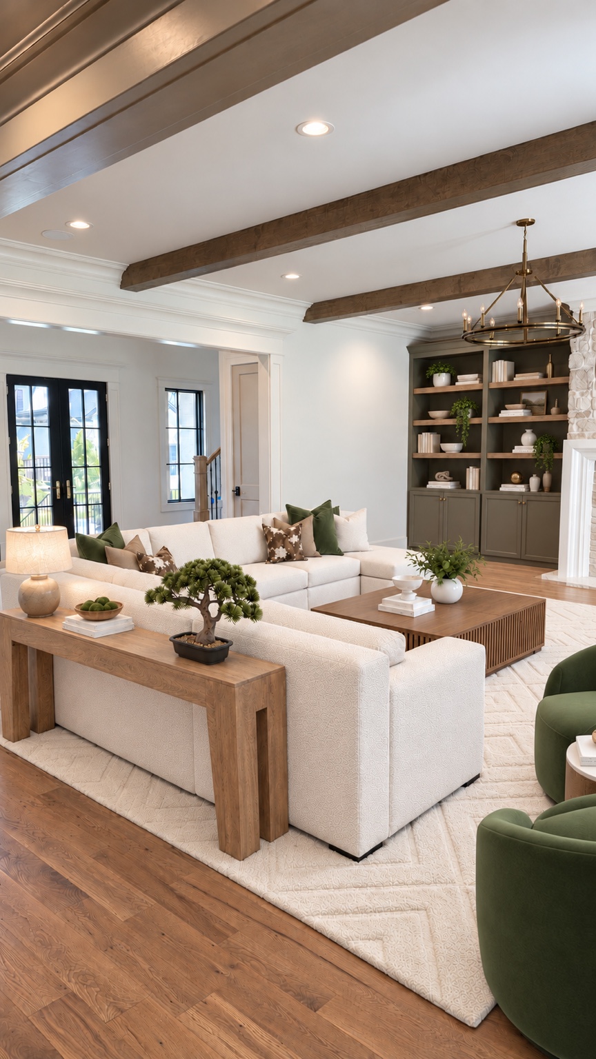 Living room sleeper sectional and seating area