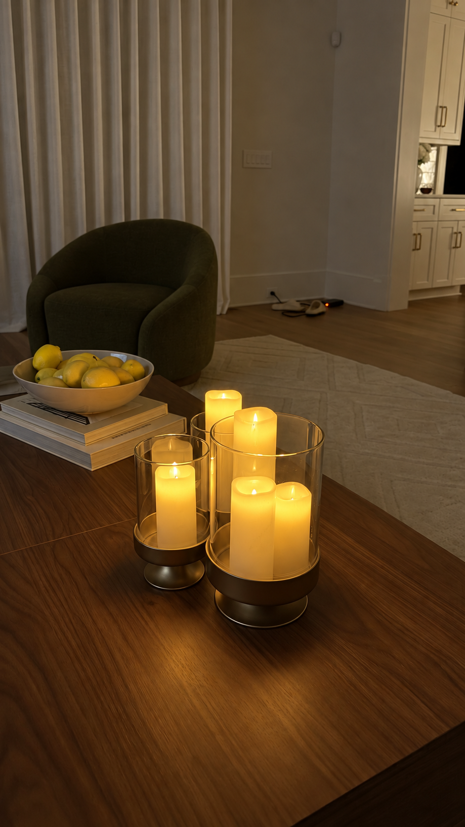 Candlelit coffee table in the living area